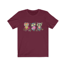Load image into Gallery viewer, Unisex Jersey Short Sleeve Tee - the owl - see no evil, hear no evil, speak no evil
