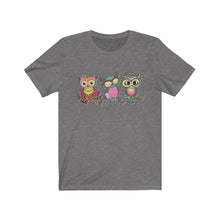 Load image into Gallery viewer, Unisex Jersey Short Sleeve Tee - the owl - see no evil, hear no evil, speak no evil