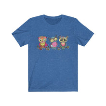 Load image into Gallery viewer, Unisex Jersey Short Sleeve Tee - the owl - see no evil, hear no evil, speak no evil