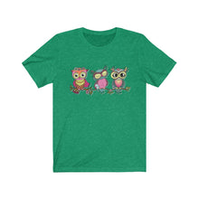 Load image into Gallery viewer, Unisex Jersey Short Sleeve Tee - the owl - see no evil, hear no evil, speak no evil