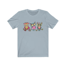 Load image into Gallery viewer, Unisex Jersey Short Sleeve Tee - the owl - see no evil, hear no evil, speak no evil
