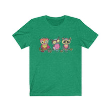 Load image into Gallery viewer, Unisex Jersey Short Sleeve Tee - the owl - see no evil, hear no evil, speak no evil
