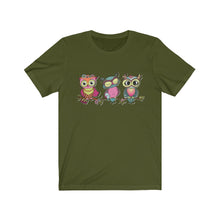 Load image into Gallery viewer, Unisex Jersey Short Sleeve Tee - the owl - see no evil, hear no evil, speak no evil
